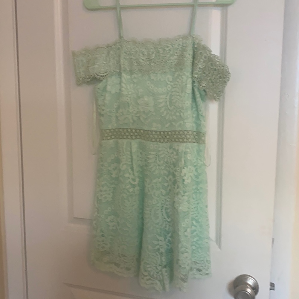 Francescas mint lace off the shoulder romper! worn once!